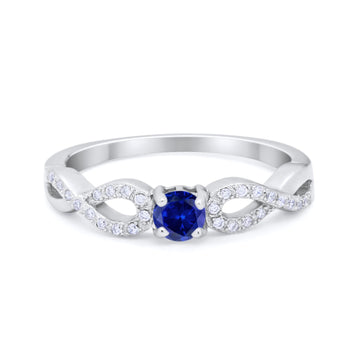 Petite Dainty Infinity Shank Ring Simulated Blue Sapphire CZ 925 Sterling Silver